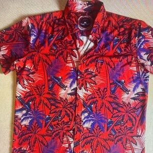 Tropical Red Palm Tree Casual Button Down Shirt